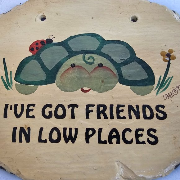 Vintage Handmade Slate Plaque Turtle I've Got Friends In Low Places Funny 1997 - Picture 2 of 4